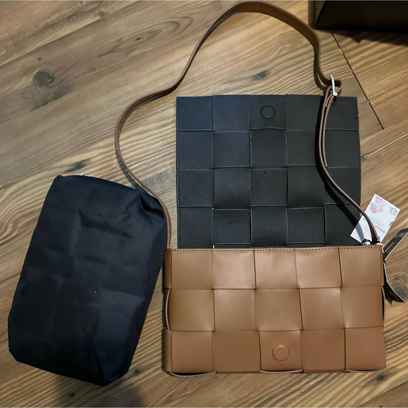 New Stella Bianca Woven Flap Over Crossbody Bag